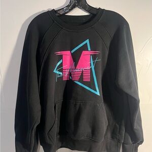 MVMT Black Crewneck Sweater with Pink and Blue Design